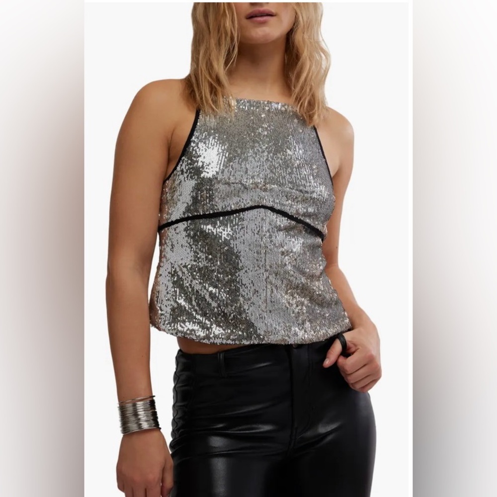 Free People Silver Sequin Women's Apron Top Size Medium